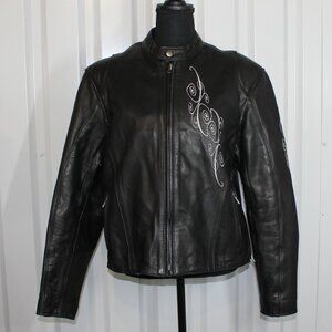Fox Creek Womens Leather Motorcycle Jacket Liner Embroidered Size XXL Black EUC